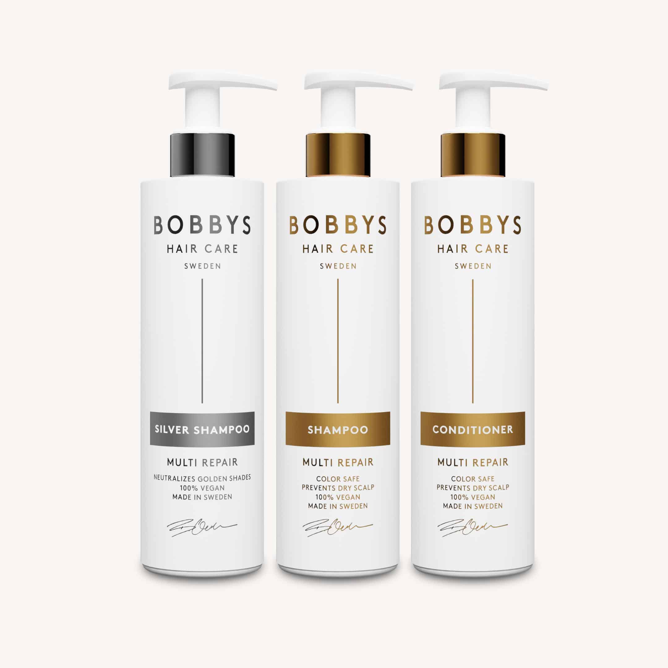 Multi Repair Shampoo ja Hoitoaine 250 ml + Hopeashampoo 250 ml